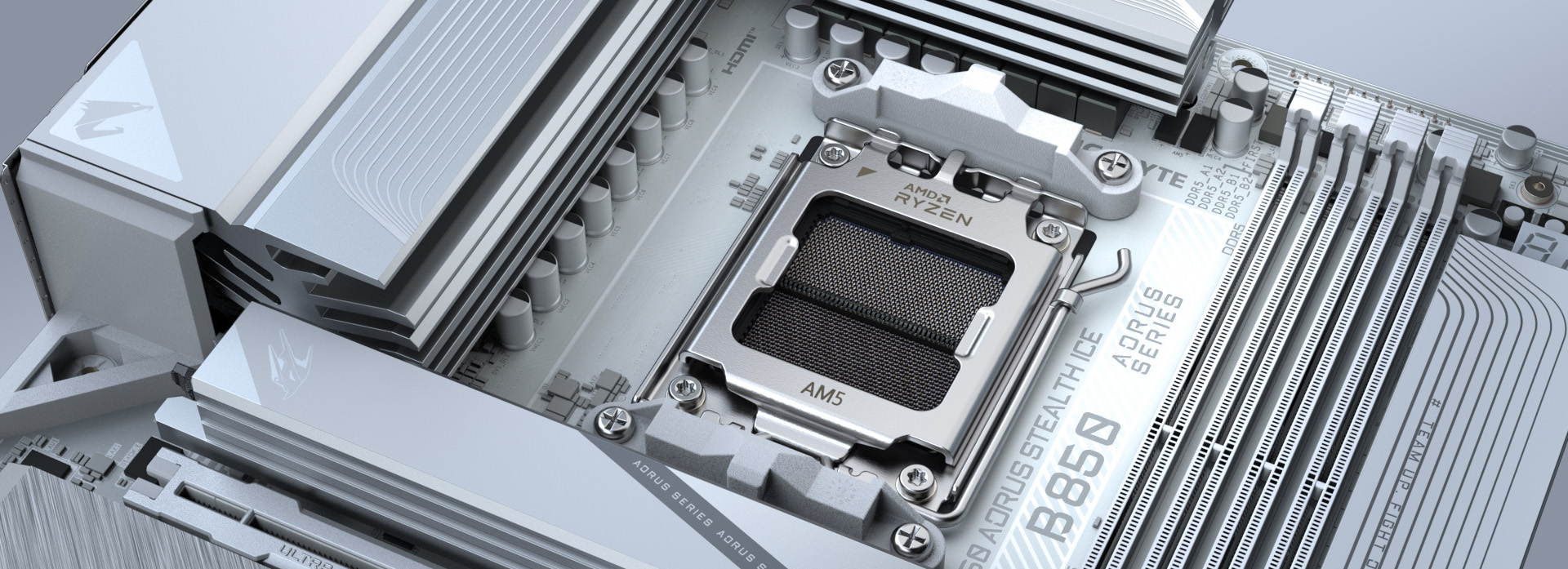 GIGABYTE B850 AORUS STEALTH ICE AMD AM5 Motherboard, ATX, DDR5, 4x